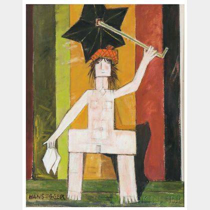 John Hansegger (American, 1908-1989) The Lady with Umbrella