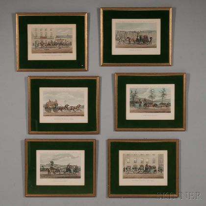 British School, 19th Century, Six Coaching Prints from the Series Car-Travelling in the South of Ireland in the year 1856 - Bianconis 