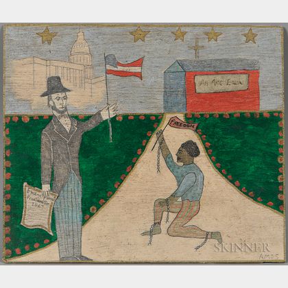 American School (20th Century),Oil on Board Depicting President Lincoln Holding the Emancipation Proclamation
