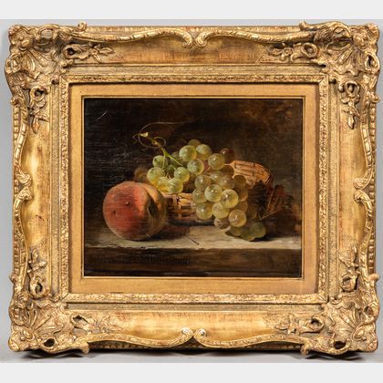 James Poulton (British, fl. 1844-1859) Still Life with Peaches and Grapes.