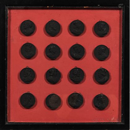 Set of Sixteen Black Painted Portrait Medallions