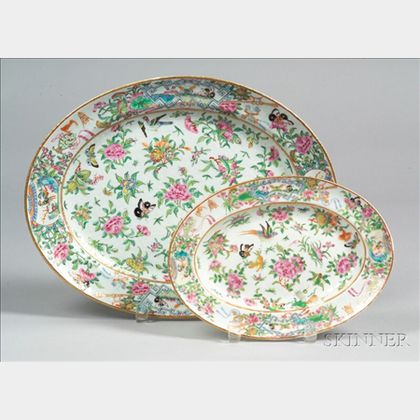 Two Rose Canton Porcelain Platters