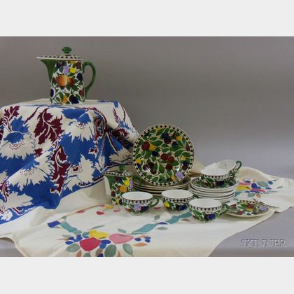 Twenty-piece Villeroy & Boch Stenciled Cherry Decorated Ceramic Partial Luncheon Set and Two Vintage Printed Co... 