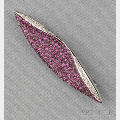 14kt White Gold, Pink Sapphire, and Diamond Brooch