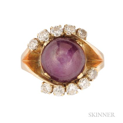 14kt Gold, Star Ruby, and Diamond Ring