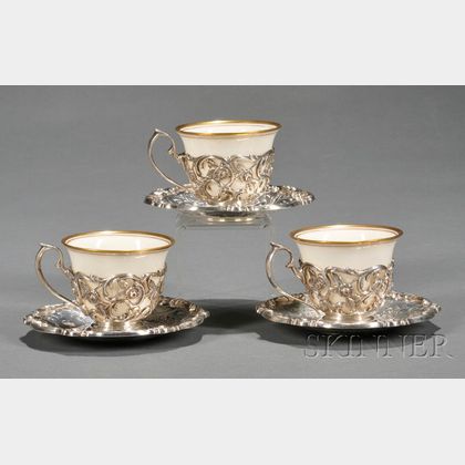 Set of Twelve Sterling Demitasse Cups and Saucers with Lenox Liners