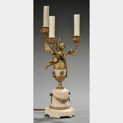 Gilt Bronze and Alabaster Three-light Lamp Base