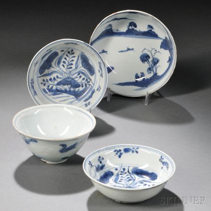 Four Blue and White Bowls