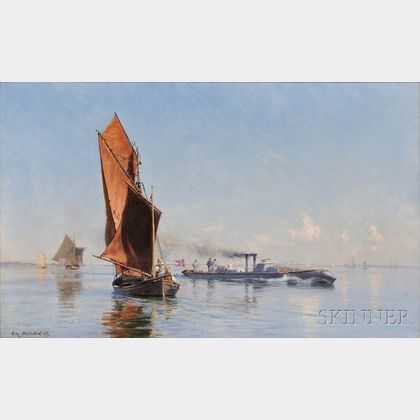Christian Ferdinand Andreas Molsted (Danish, 1862-1930) A Summer Calm on the Kattegat, Torpedo Boat NR. 8