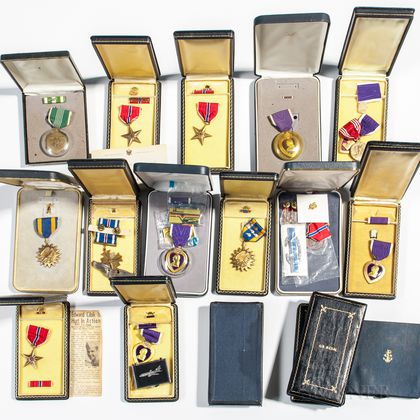Cased and Mostly Identified Military Medals and Three Empty Cases