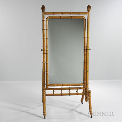 Aesthetic-style Bamboo-turned Cheval Mirror