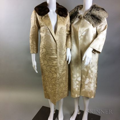 Two Silk Brocade Coats with Fur Collars
