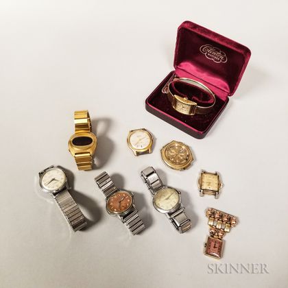 Eight Men's Wristwatches and Assorted Watch Boxes
