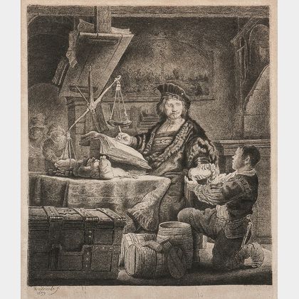 Rembrandt Harmensz van Rijn (Dutch, 1606-1669) Jan Uytenbogaert, The Goldweigher