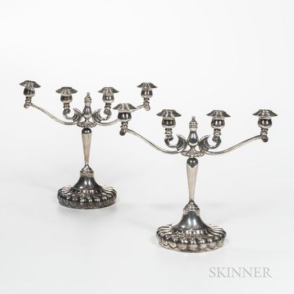Pair of Mexican Sterling Silver Four-light Candelabra