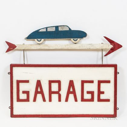 Painted Wooden and Metal Garage Trade Sign