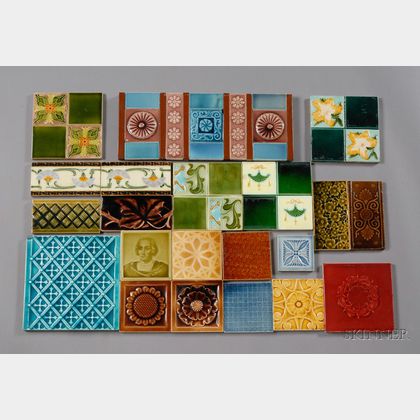 Twenty-one Decorated Tiles: Various Makers