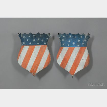 Pair of Painted Tin American Shields