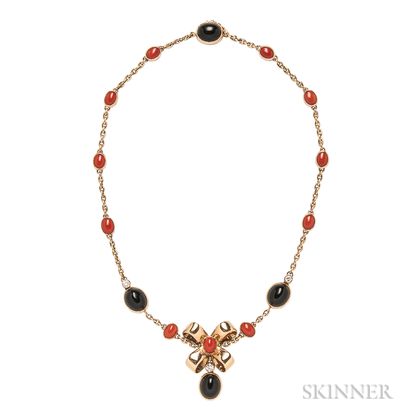 18kt Gold, Coral, and Onyx Necklace