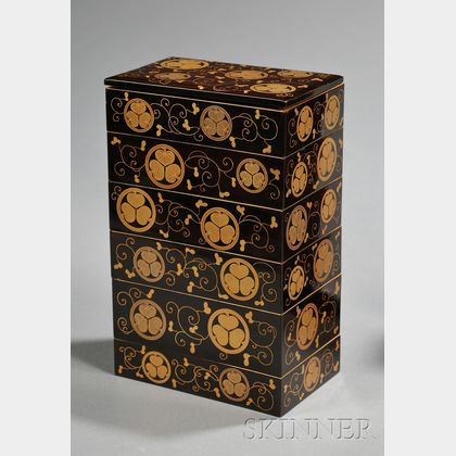 Six-tiered Gilt-lacquered Box and Cover