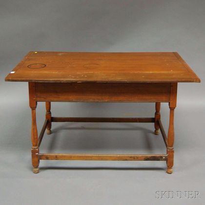 Breadboard-top Maple Tavern Table with Two Drawers and Stretcher Base