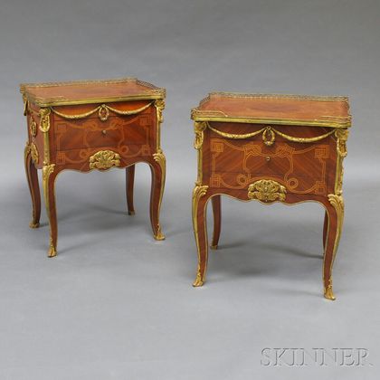 Pair of Small Louis XV-style Ormolu-mounted Tulipwood Commodes