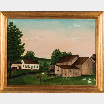 American School, 20th Century Primitive Painting of a Vermont Farm