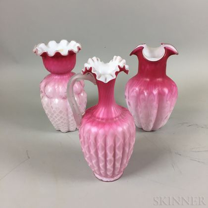 Three Pink Quilted Satin Glass Vessels
