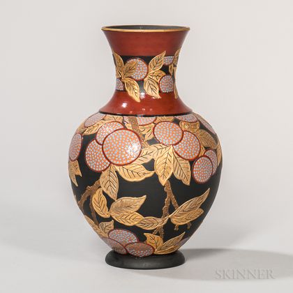 Wedgwood Enameled and Gilded Black Basalt Vase