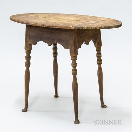 Queen Anne-style Tiger Maple Oval-top Tea Table