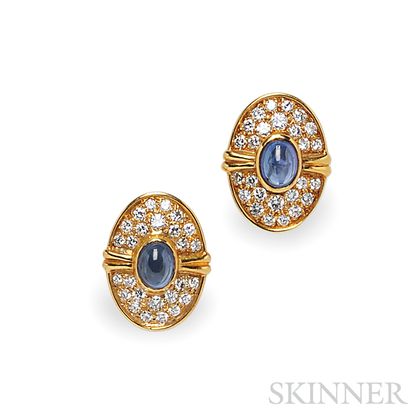 18kt Gold, Sapphire, and Diamond Earrings, Harry Winston