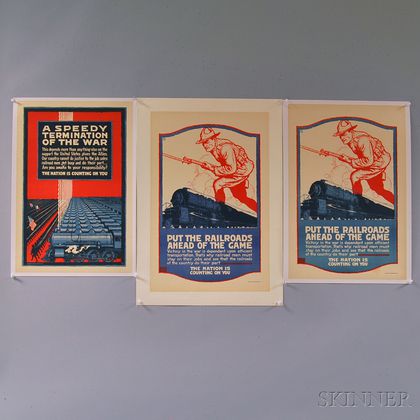 Four U.S. WWI Lithograph Railroad and War Effort Posters