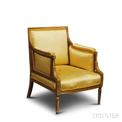 Louis XVI-style Carved, Painted, and Upholstered Bergere