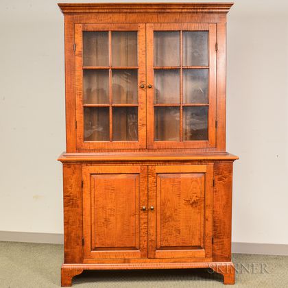 Eldred Wheeler Chippendale-style Glazed Cherry Step-back Cupboard