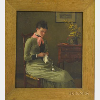 American School, 19th/20th Century Young Woman Crocheting
