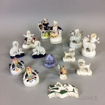 Fourteen Small Staffordshire Ceramic Figures of Animals and People