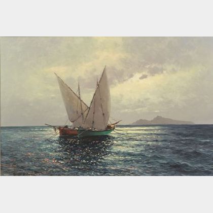 Guido Odierna (Italian, 1913-1991) Fishing Boats Off Capri, Bay of Naples