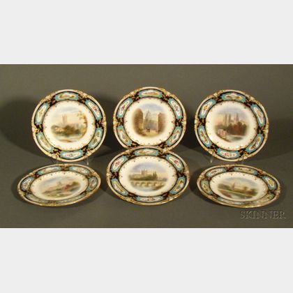 Six George Jones & Sons Handpainted Porcelain Plates