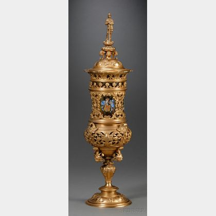 German Renaissance Revival Bronze and Glass Pokal