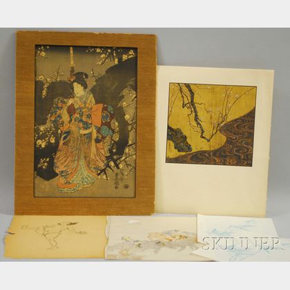Small Group of Unframed Asian Works on Paper
