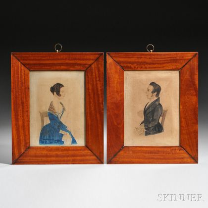 Pair of Watercolor Profile Portraits