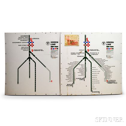 Two MBTA Enameled Green Line Maps
