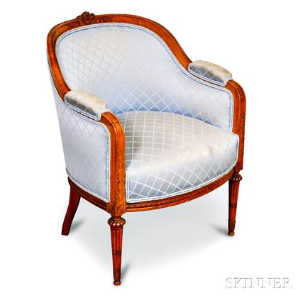 Louis XVI-style Carved and Upholstered Fruitwood Bergere