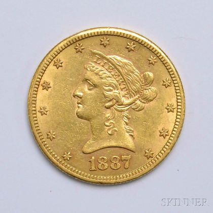 1887-S $10 Liberty Head Gold Coin. Estimate $500-700