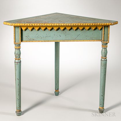 Folk Painted and Carved Wood Corner Table