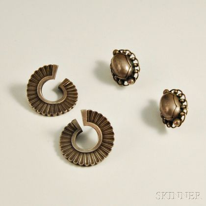 Two Pairs of Sterling Silver Earrings, Georg Jensen