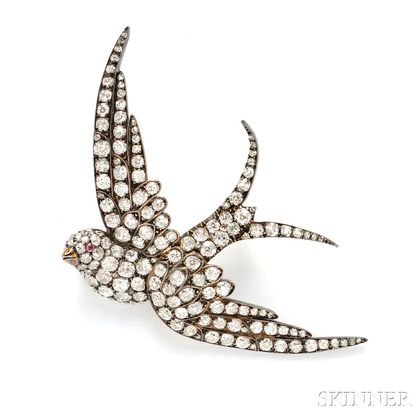 Fine Antique Diamond Swallow Brooch