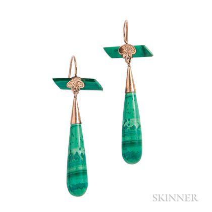 Antique Gold and Malachite Earrings