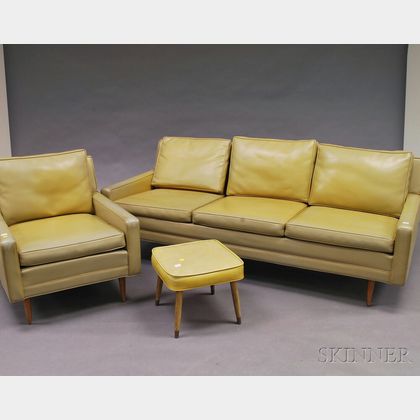 Milo Baughman for Thayer Coggin Faux Leather and Walnut Sofa and Lounge Chair