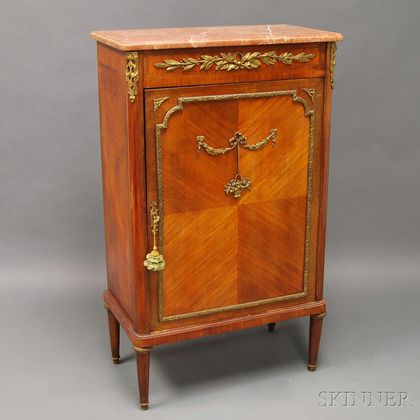 Louis XIV-style Kingwood Veneer Ormolu-mounted Marble-top Music Cabinet